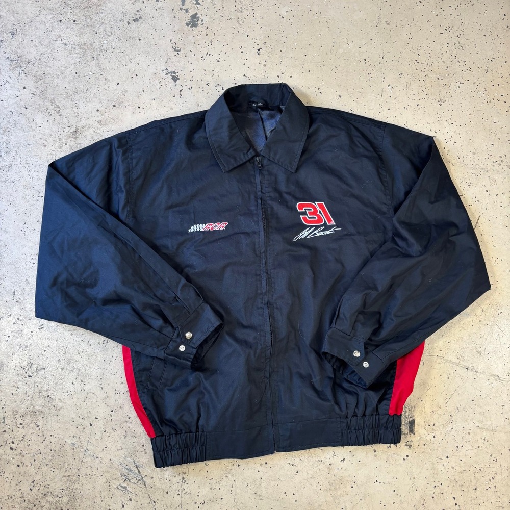 Vintage y2k Black and Red NASCAR Jeff Burton‎ RCR Cat Racing Jacket Size Large